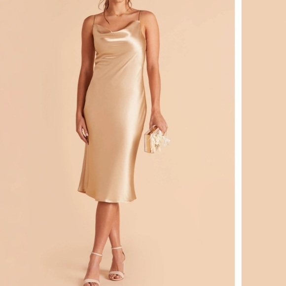 Birdy Grey Dresses & Skirts - NWT Birdy Grey SMALL Lisa Midi Dress Shiny Satin Gold Sleeveless Cowl Neck